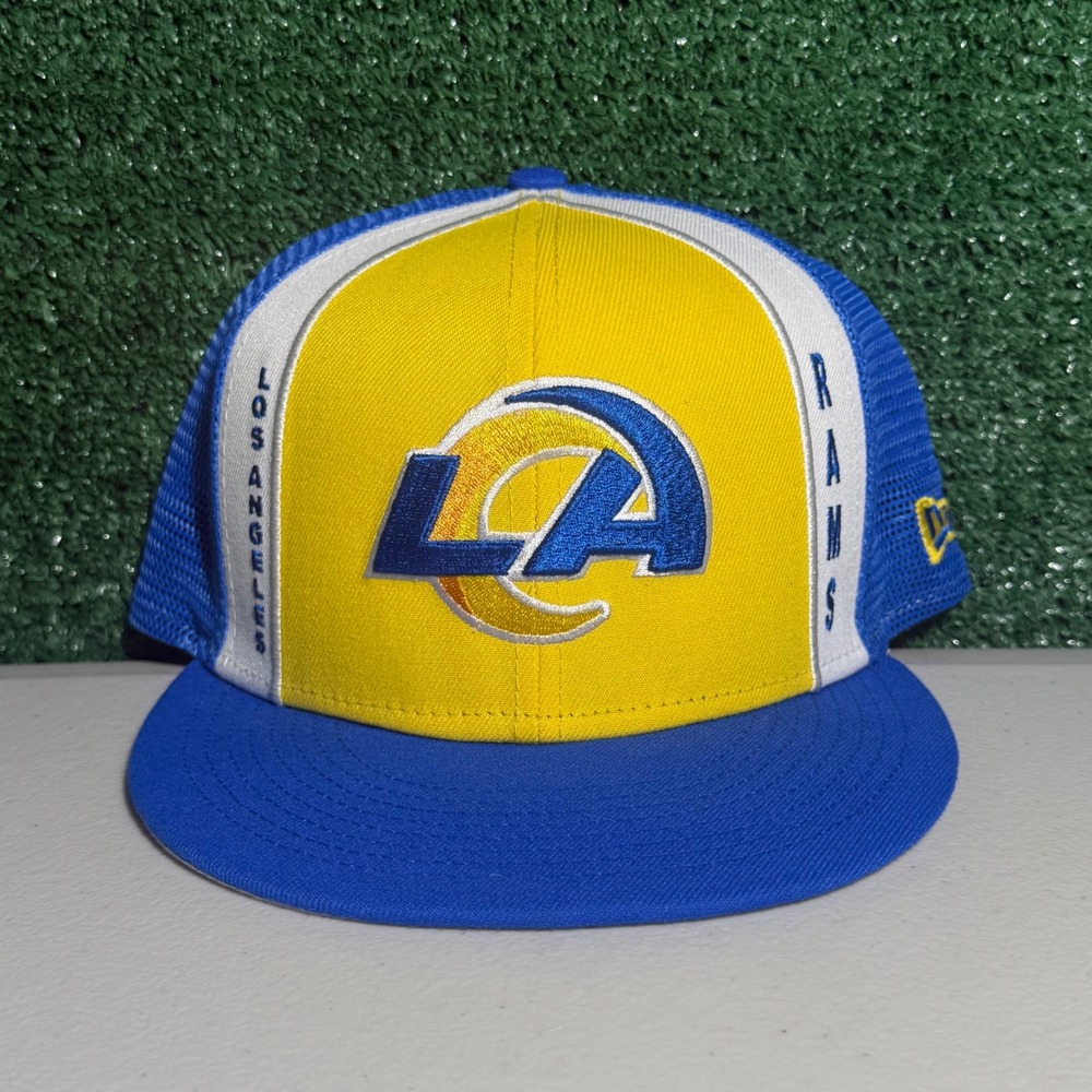 New Era Los Angeles Rams 9FIFTY Snapback Hat Blue Yellow Mesh Trucker Cap Mens
